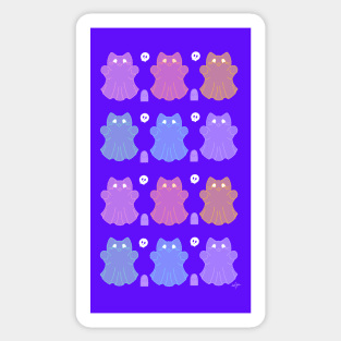 Kitty Ghosts with Gravestones and Cute skulls Halloween Design Sticker